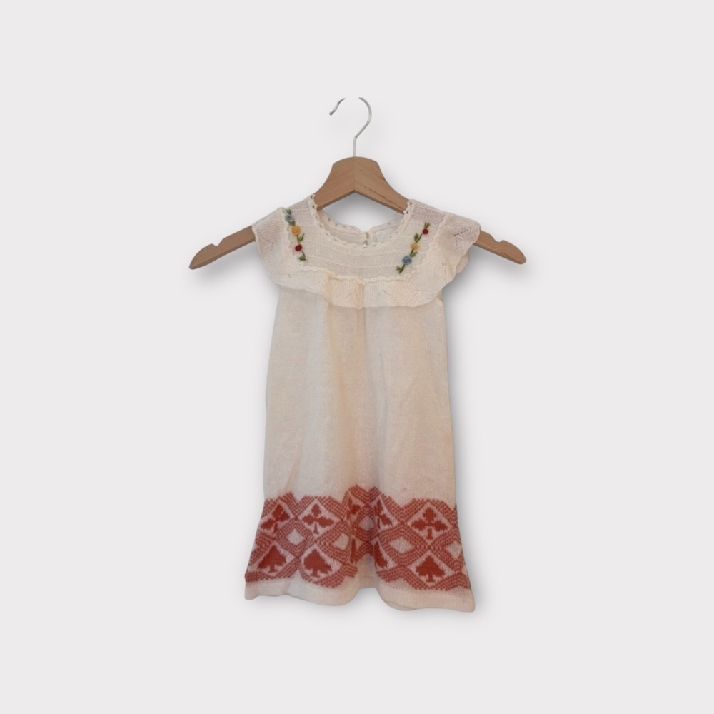 Vintage | Baby Girl Embroidered Floral Knit Dress 0-3 Months Baby Dedication